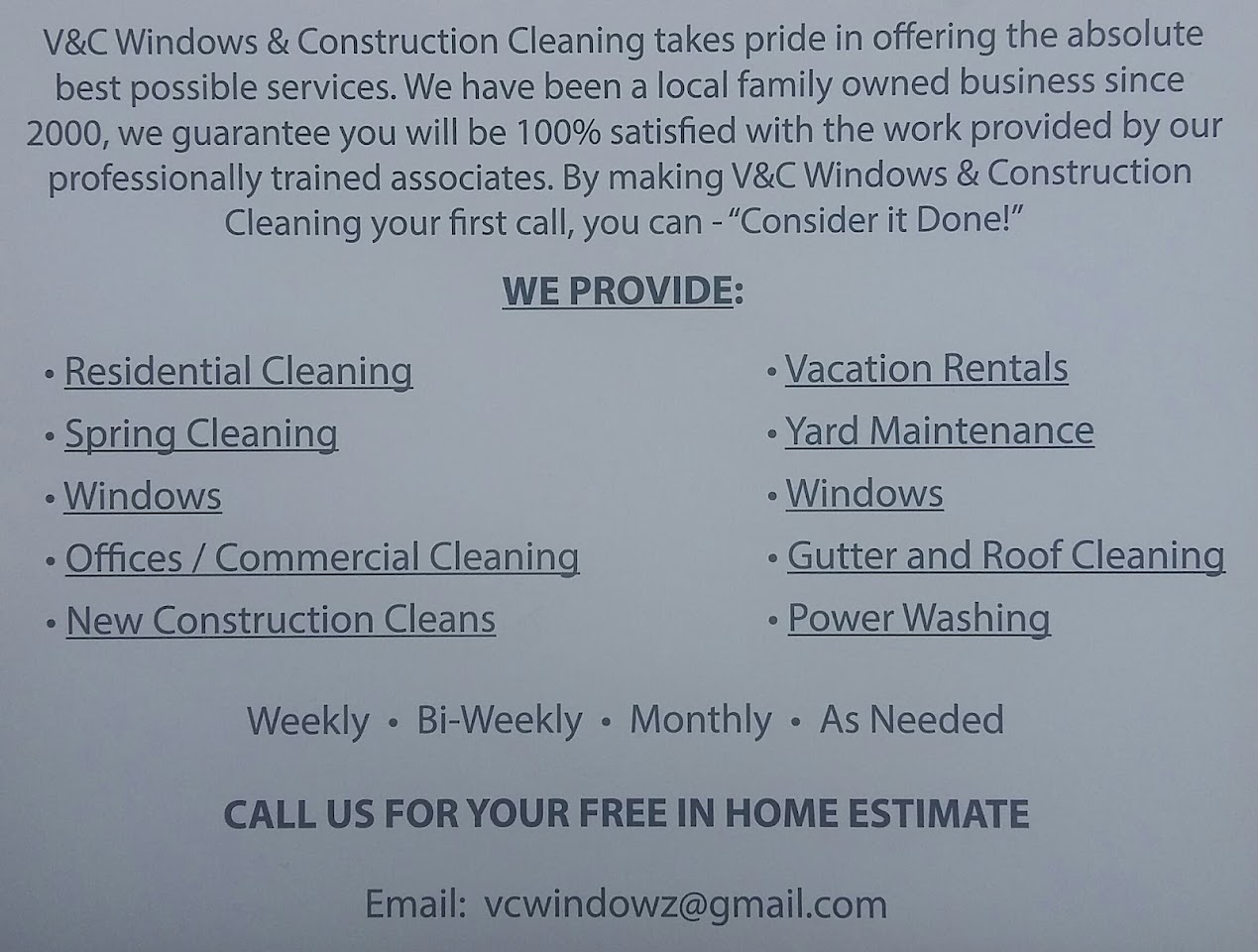 V & C Windows & Construction Cleaning project